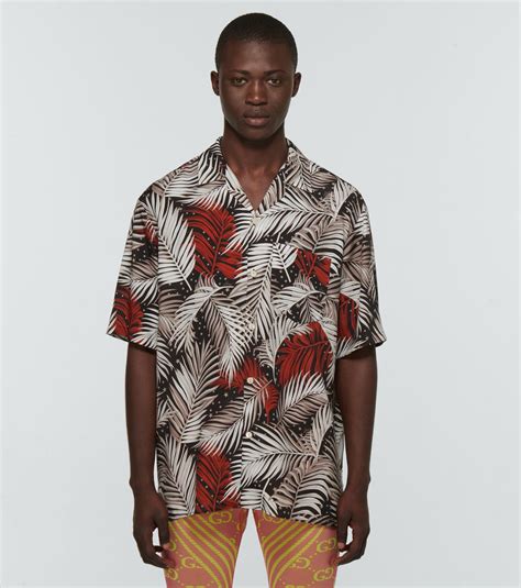 gucci forest printed bowling shirt